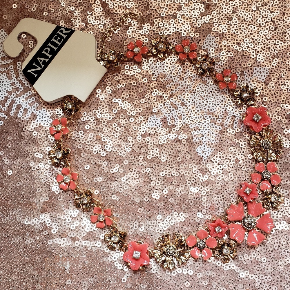 Napier Enamel Flower Crystal Statement Necklace